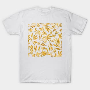 Abstract dark yellow leaves, watercolor pattern illustration T-Shirt